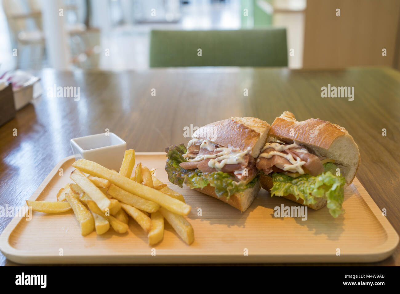 Ham and Cheese Sandwich with French Fries Stock Photo