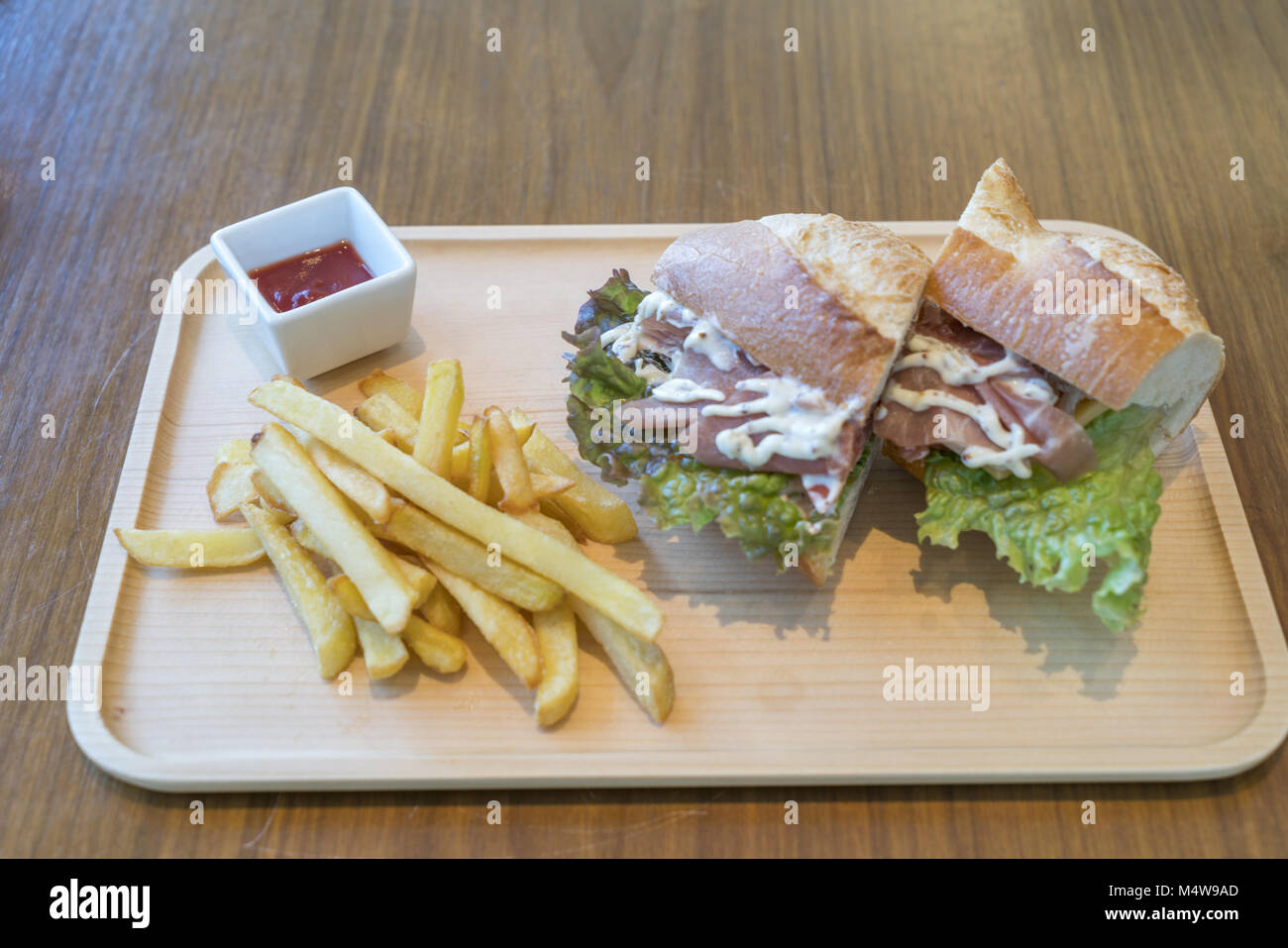 Ham and Cheese Sandwich with French Fries Stock Photo Alamy