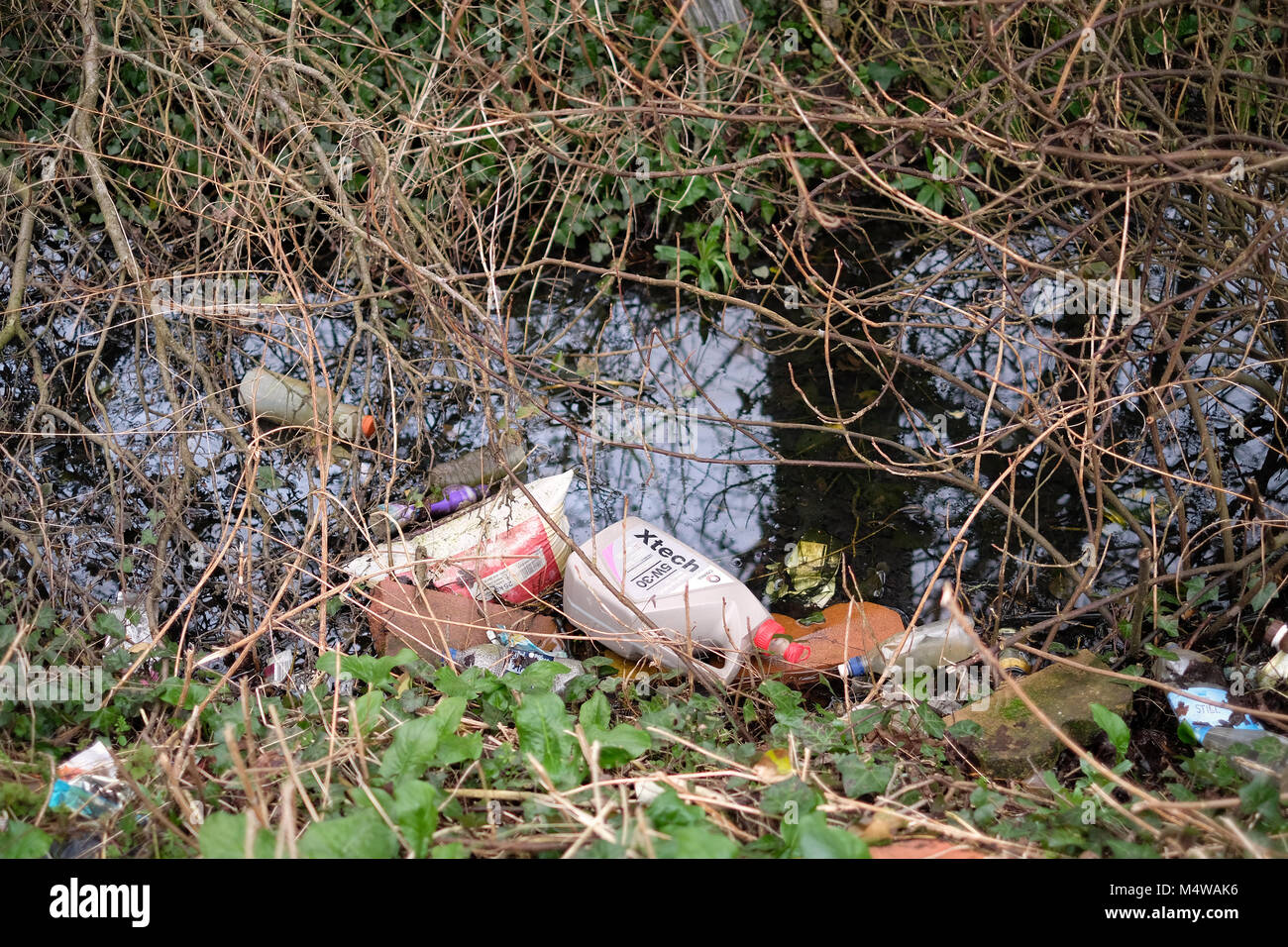 February 2018 - Rubbish and waste dumped in the beautiful Somerset rural countryside. Stock Photo