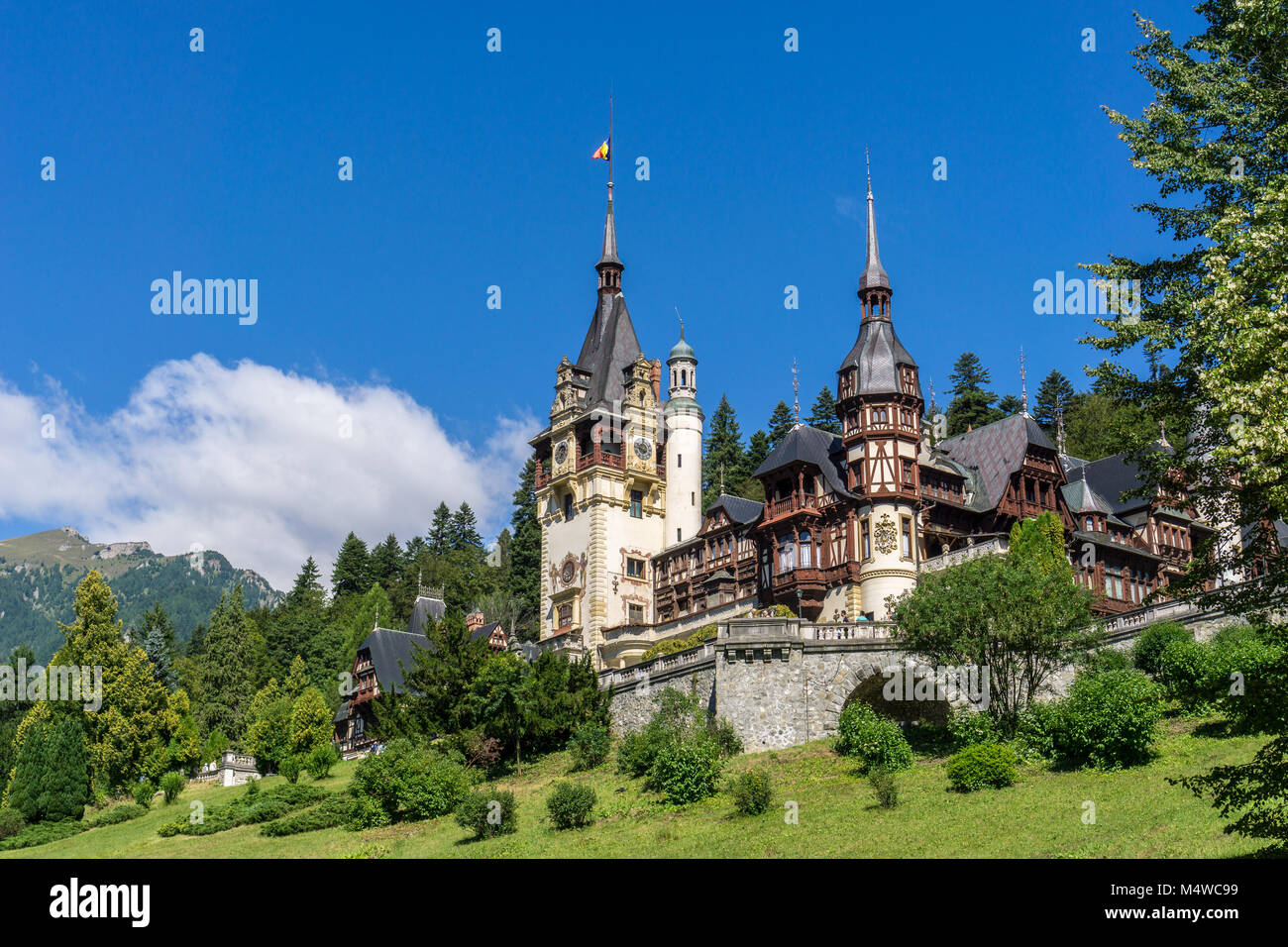 Royal Castle of Peles, in Sinaia Romania, during the summer Stock Photo