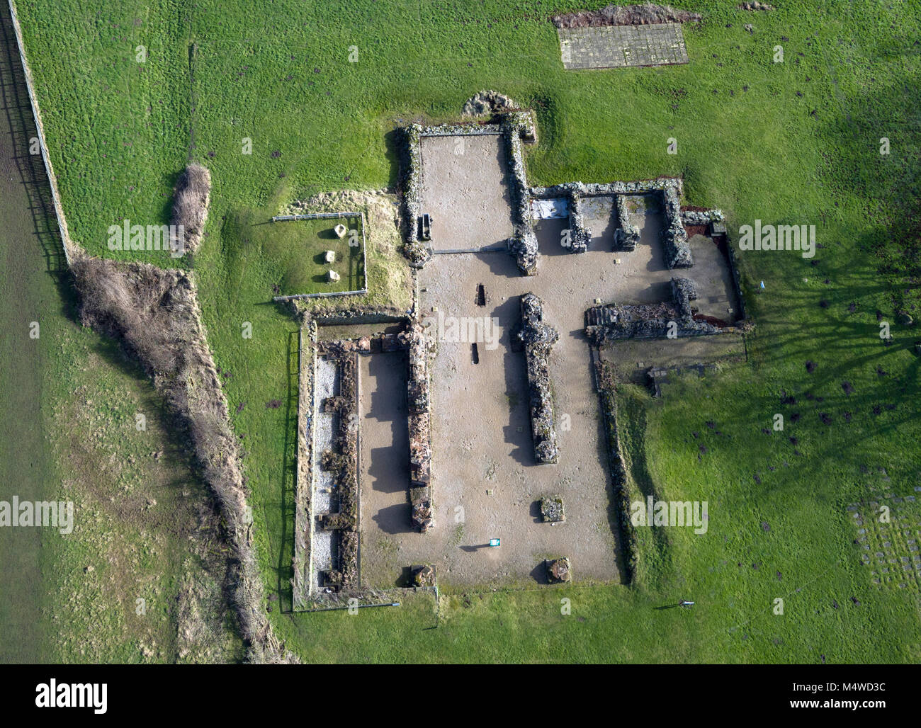 An aerial view of the Bordesley Abbey ruins at Redditch, Worcestershire