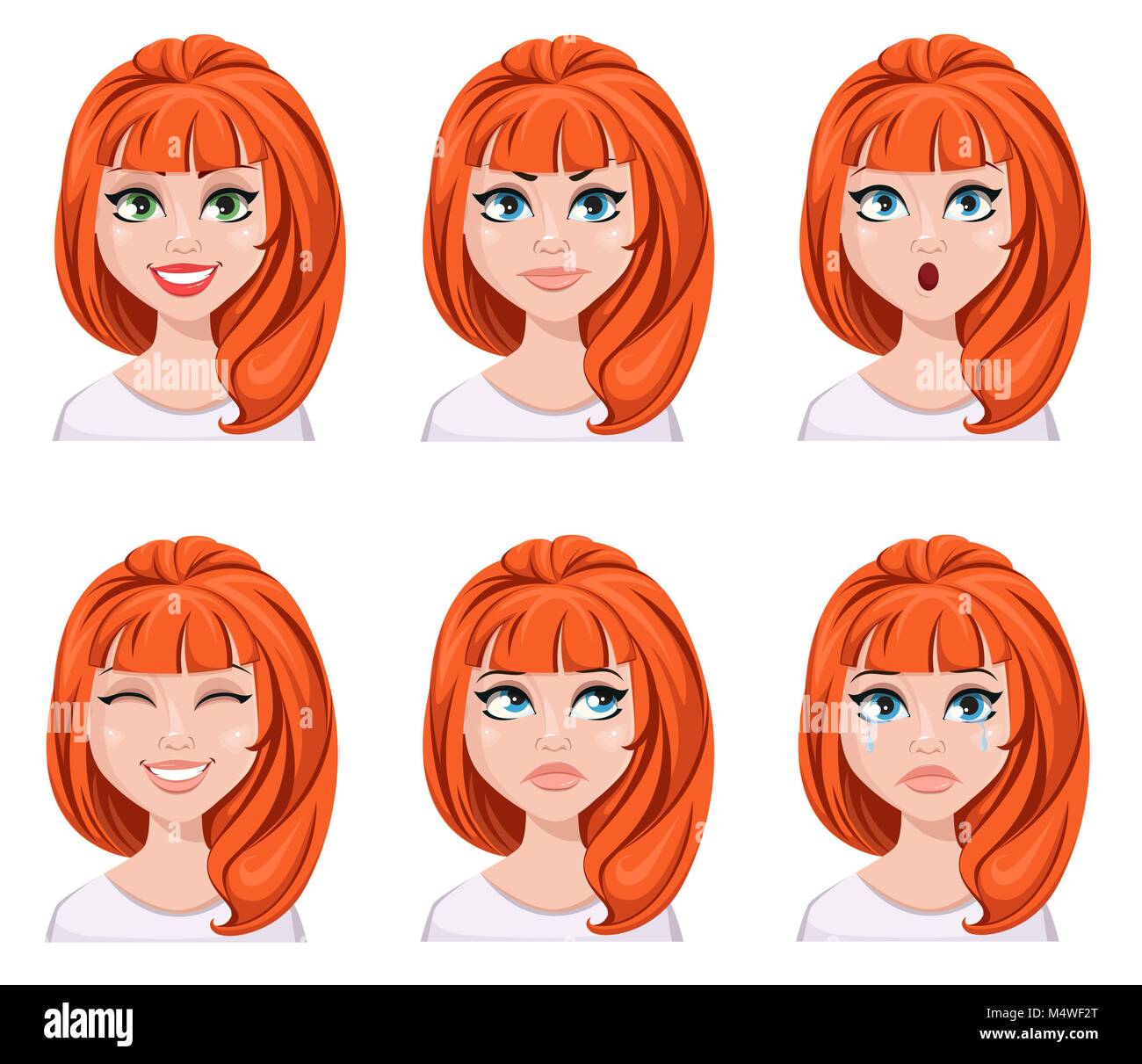 Face Expressions Of A Redhead Woman Different Female Emotions