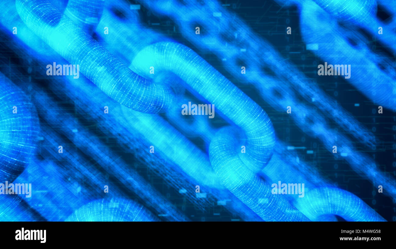 close up view of chains with tech background, concept of blockchain ...