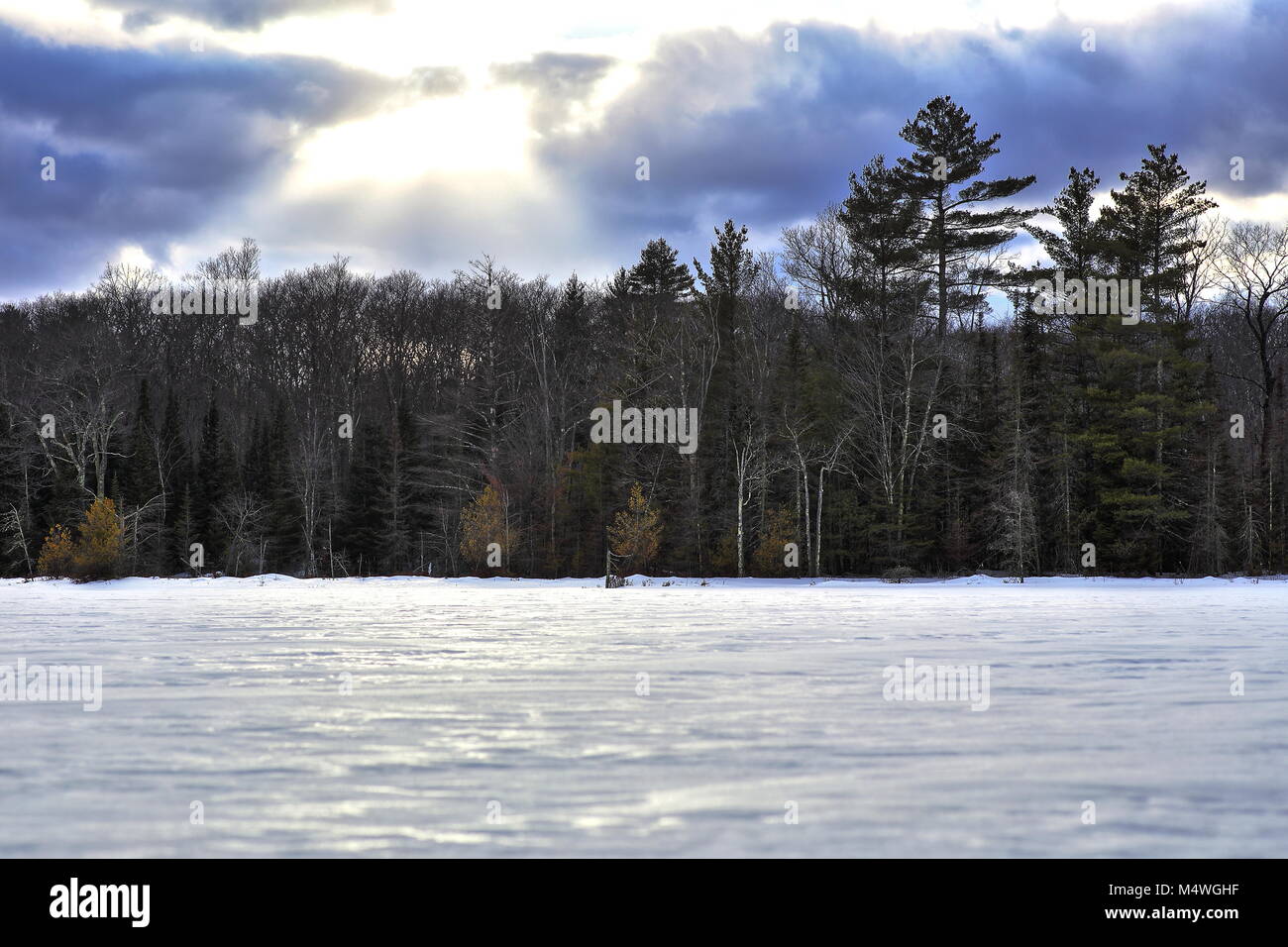 Frozen lake near Drummond, Wisconsin USA Stock Photo