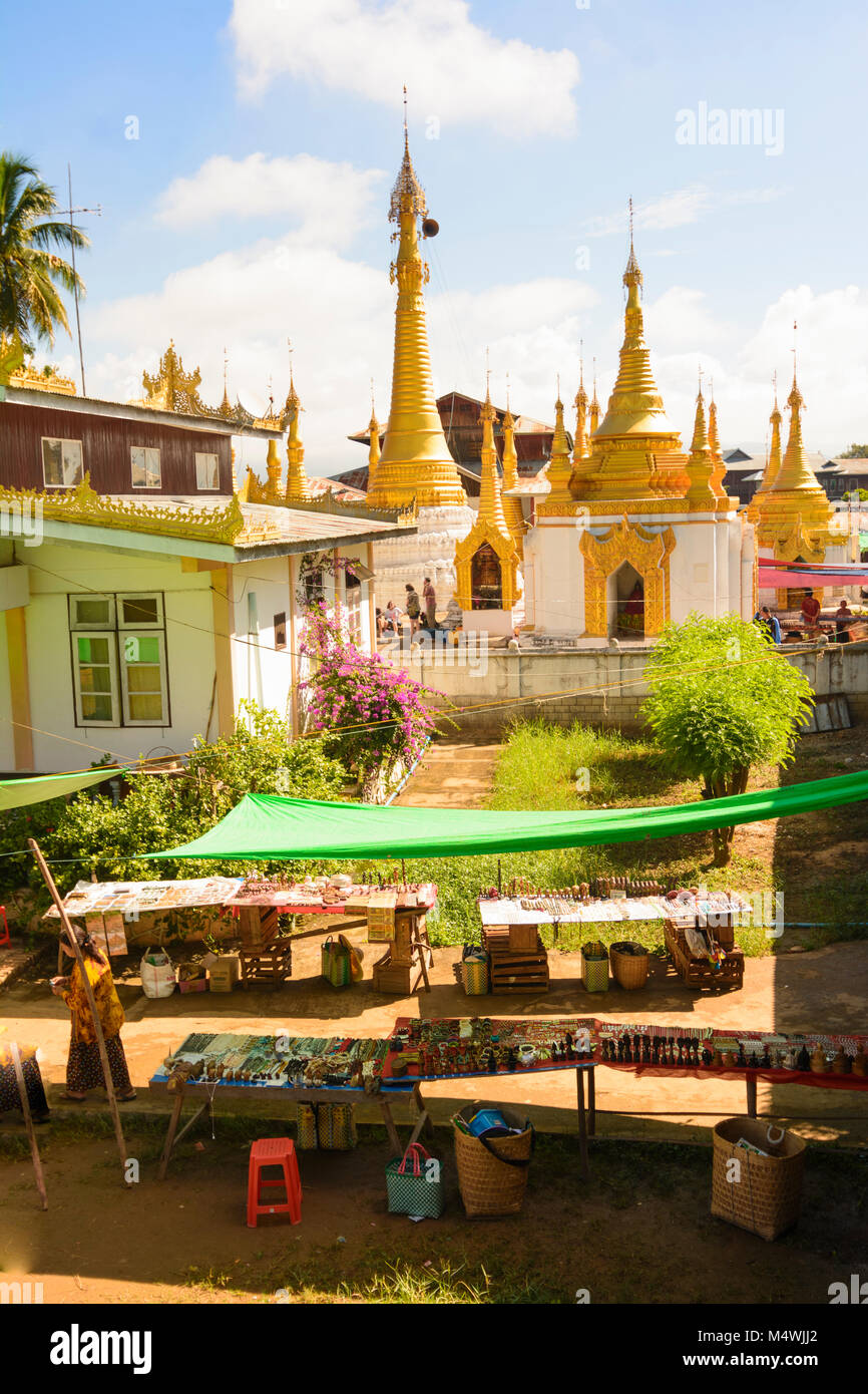 Ywama: pagodas, stupas, market, Inle Lake, Shan State, Myanmar (Burma) Stock Photo
