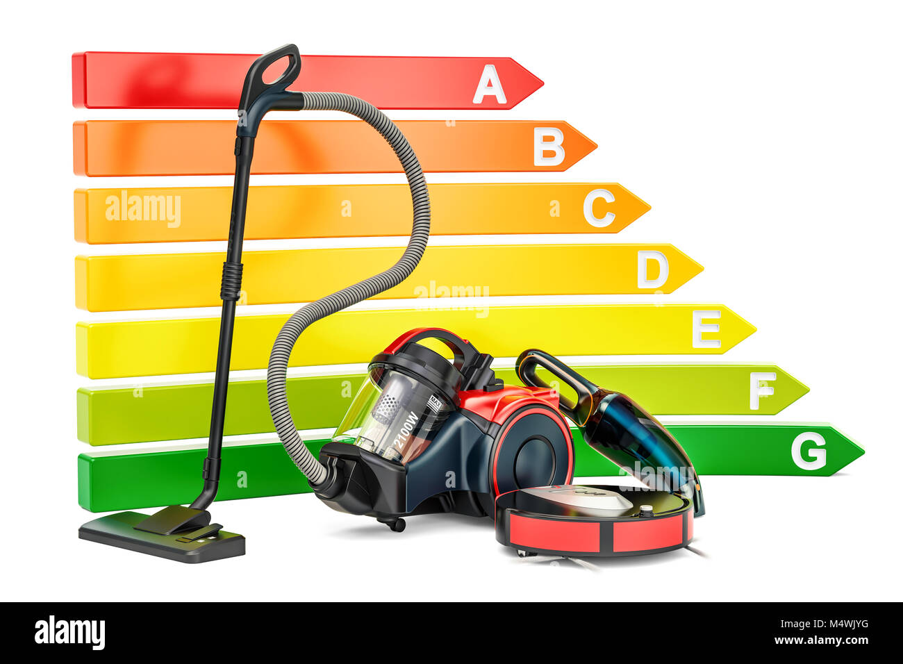 Energy efficiency chart with vacuum cleaners. Saving energy consumption