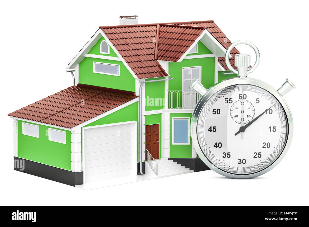 Home with stopwatch concept, 3D rendering isolated on white background ...