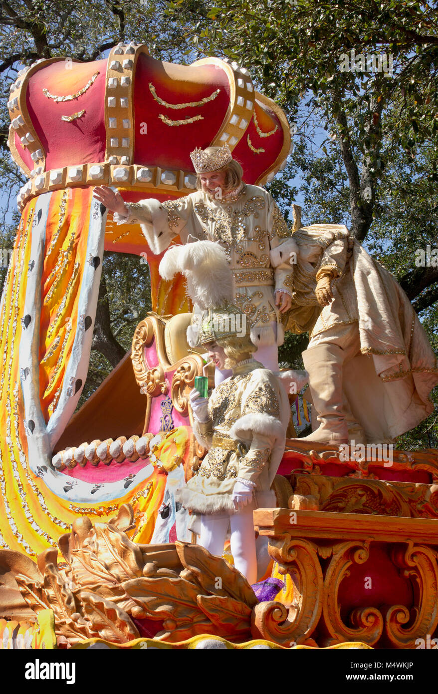 King of the Rex parade on float with his page. Mardi Gras day, New