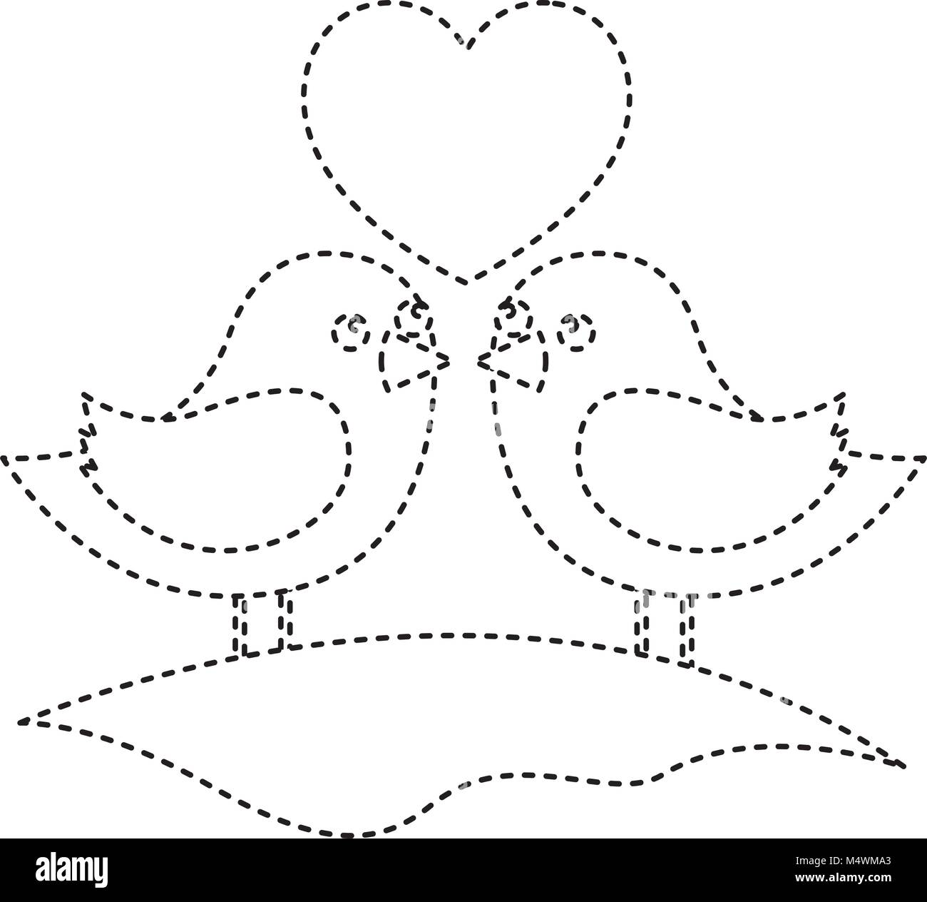cute couple birds togehther with heart in the field Stock Vector