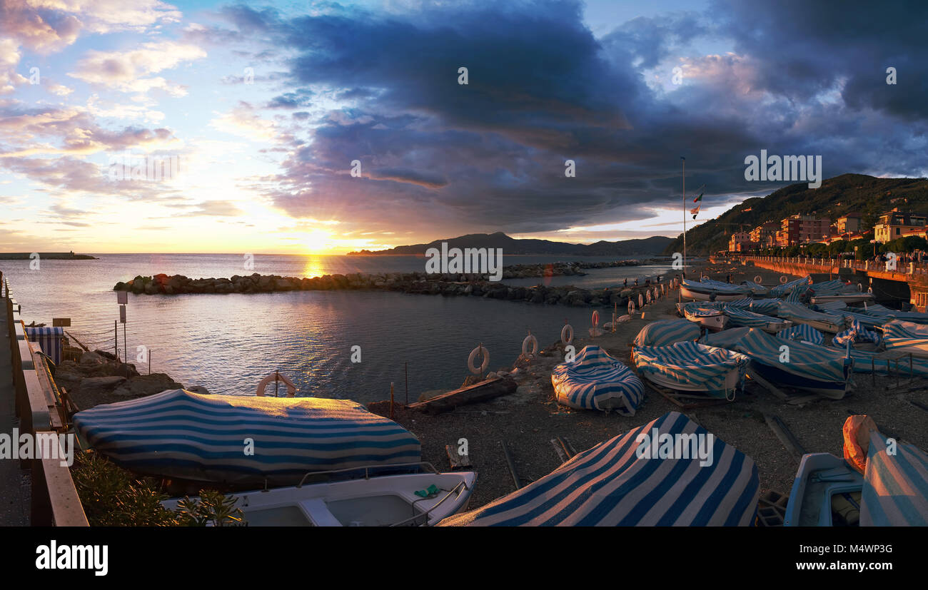 Chiavari promenade at sunset Portofino view Liguria Italy Stock