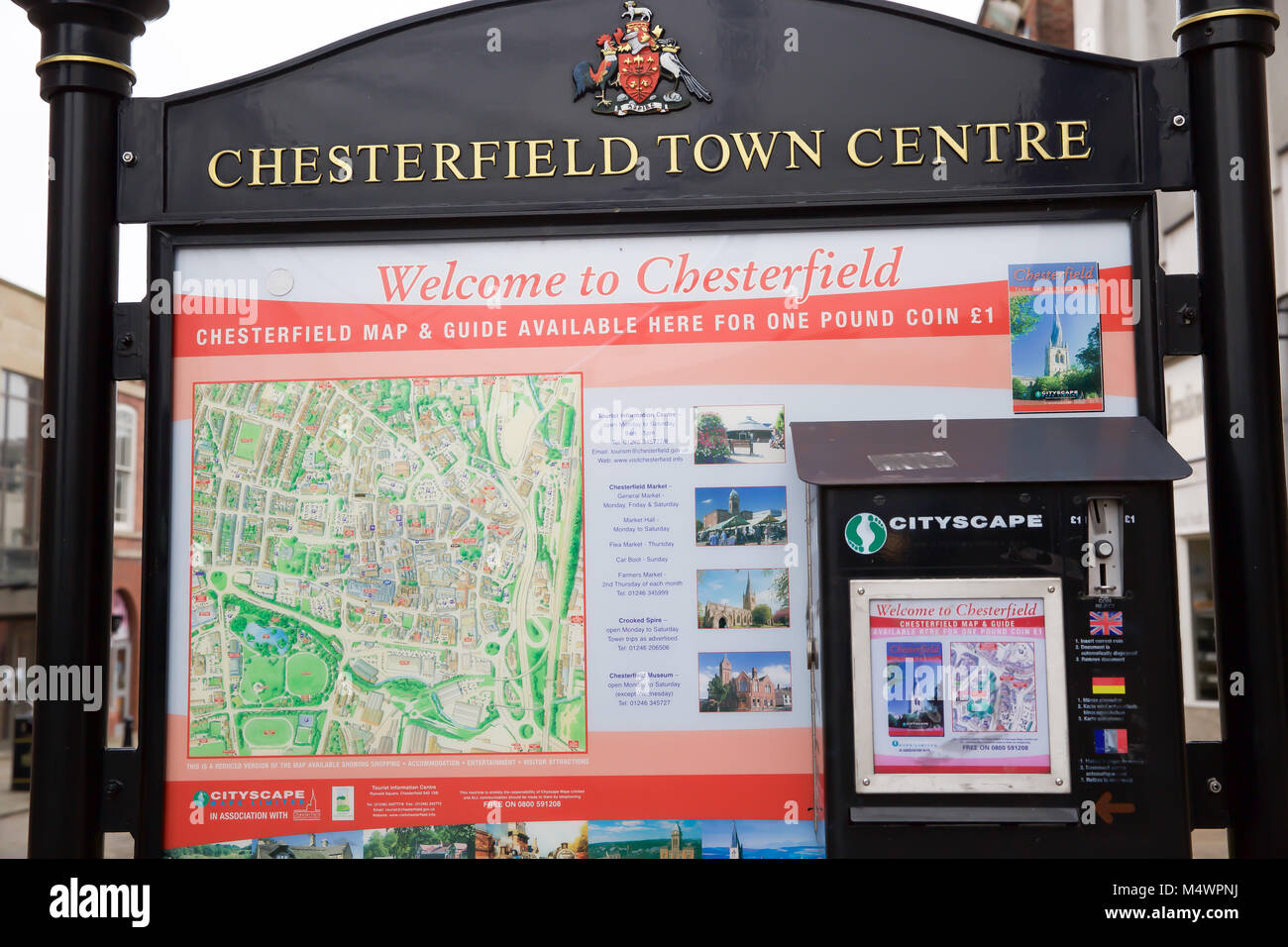 Chesterfield,UK,18th February 2018,Chesterfield Town Centre map. A Temporary 60 metre Observation wheel is in the Market Place in Chesterfield. Residents and visitors can see Chesterfield from a new perspective.©Keith Larby/Alamy Live News Stock Photo