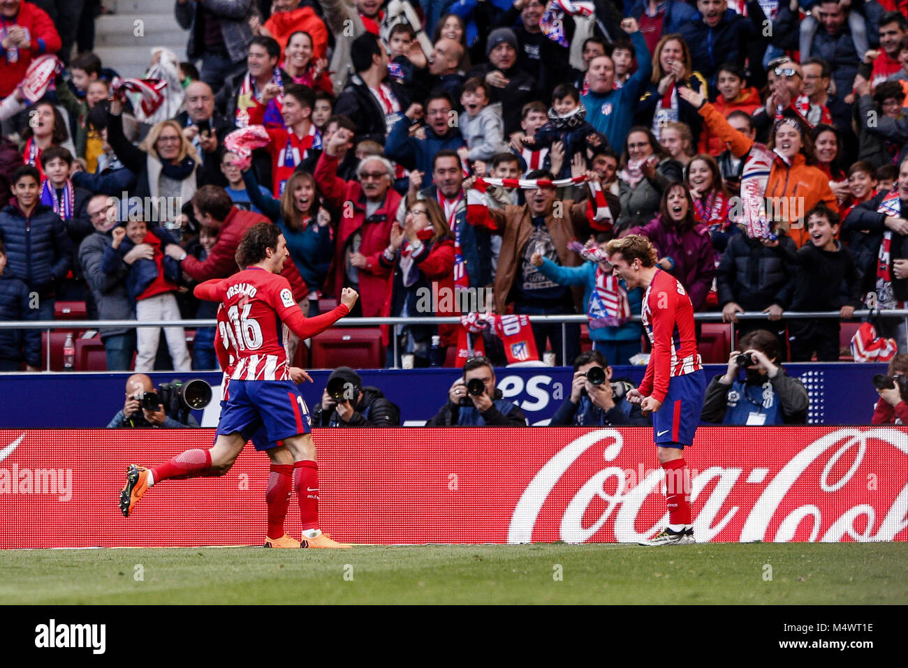 Kevin Gameiro (Atletico de Madrid) celebrates his goal which made it (1, 0) La Liga match between Atletico de Madrid vs Athletic Club Bilbao at the Wanda Metropolitano stadium in Madrid, Spain, February 18, 2018. Credit: Gtres Información más Comuniación on line, S.L./Alamy Live News Stock Photo