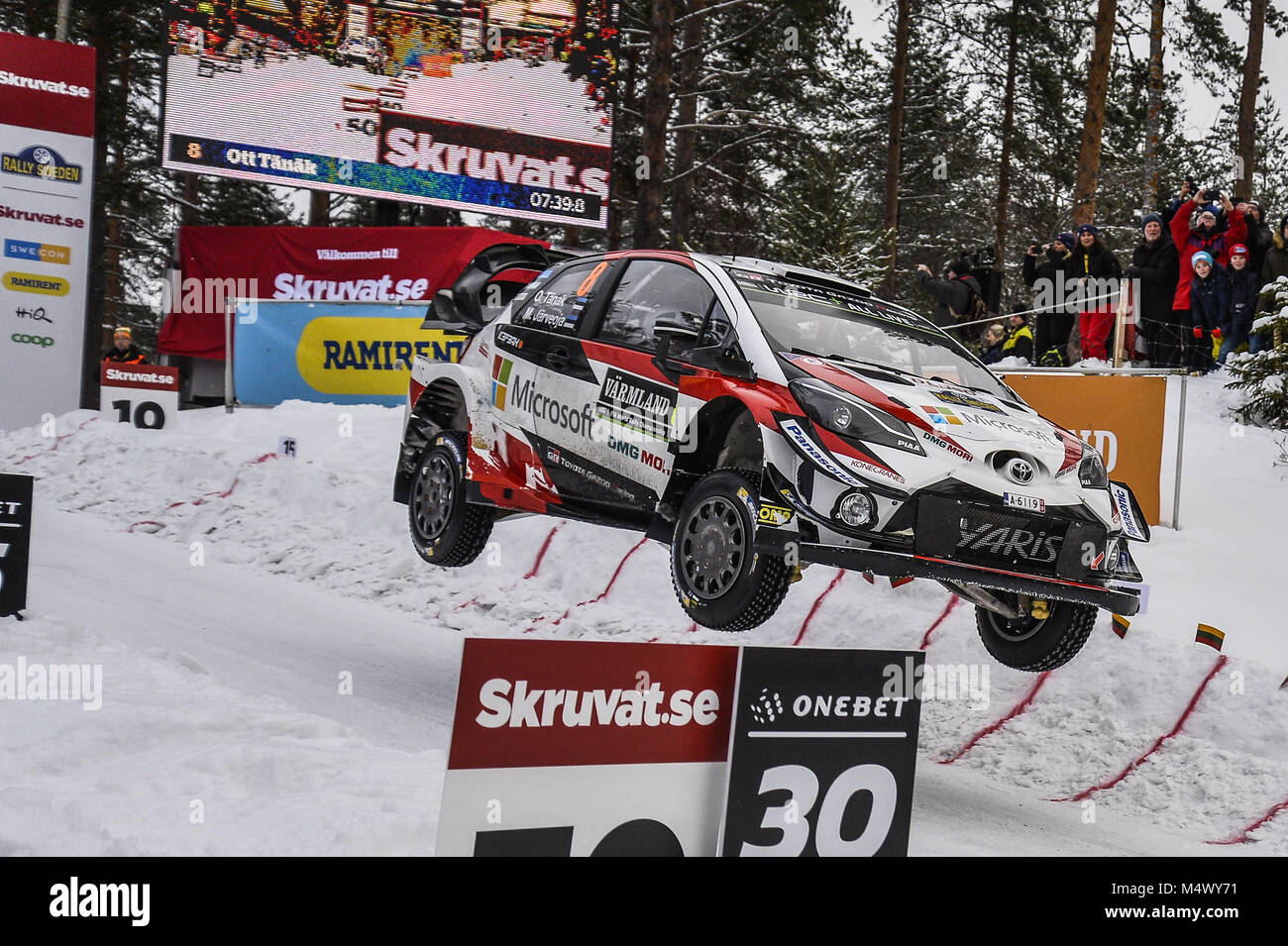 Karlstad, Sweden. 18th Feb, 2018. WRC Rally of Sweden stages SS17-SS19; Ott Tanak (EST) - Martin Jarveoja (EST) - Toyota Yaris WRC Credit: Action Plus Sports/Alamy Live News Stock Photo