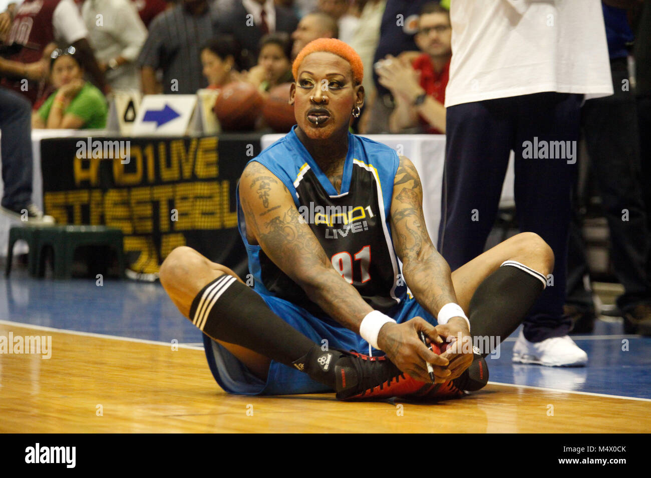 Valencia, Carabobo, Venezuela. 3rd Aug, 2012. August 03, 2014. ÃŠ Dennis Keith Rodman (born May 13, 1961 in Trenton, New Jersey, United States) is a former professional basketball player in the NBA, best known for his defensive and rebounding skills. For seven straight seasons he led the NBA in rebounding per game, which became a league record, and he was placed on the NBA defensive team of the year also in seven seasons. His fame grew even more due to his irreverent and controversial attitude on and off the courts. He has appeared in several television programs and movies.The photo was ma Stock Photo