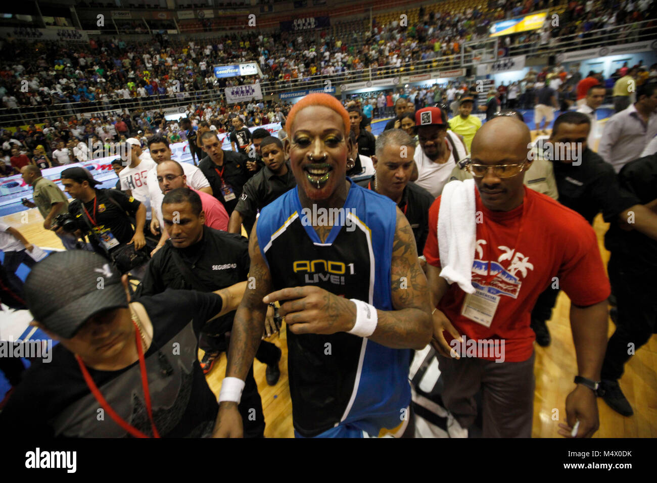 Valencia, Carabobo, Venezuela. 3rd Aug, 2012. August 03, 2014. ÃŠ Dennis Keith Rodman (born May 13, 1961 in Trenton, New Jersey, United States) is a former professional basketball player in the NBA, best known for his defensive and rebounding skills. For seven straight seasons he led the NBA in rebounding per game, which became a league record, and he was placed on the NBA defensive team of the year also in seven seasons. His fame grew even more due to his irreverent and controversial attitude on and off the courts. He has appeared in several television programs and movies.The photo was ma Stock Photo