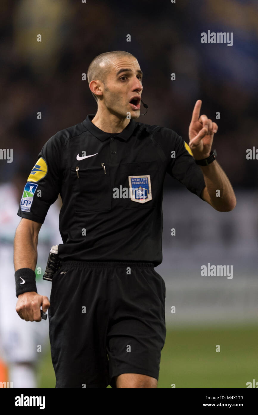 Mehdi Mokhtari of Referee during the french Ligue 2 2017-18 match between  Sochaux 3-2 Havre AC at Auguste Bonal Stade on February 16, 2018 in  Montbeliard, France. Credit: Maurizio Borsari/AFLO/Alamy Live News