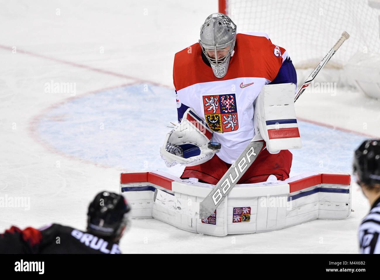Kangnung, Korea. 17th Feb, 2018. Goalkeeper Pavel Francouz (CZE) in action during the Canada vs Czech Republic ice hockey match within the 2018 Winter Olympics in Gangneung, South Korea, February 17, 2018. Credit: Michal Kamaryt/CTK Photo/Alamy Live News Stock Photo