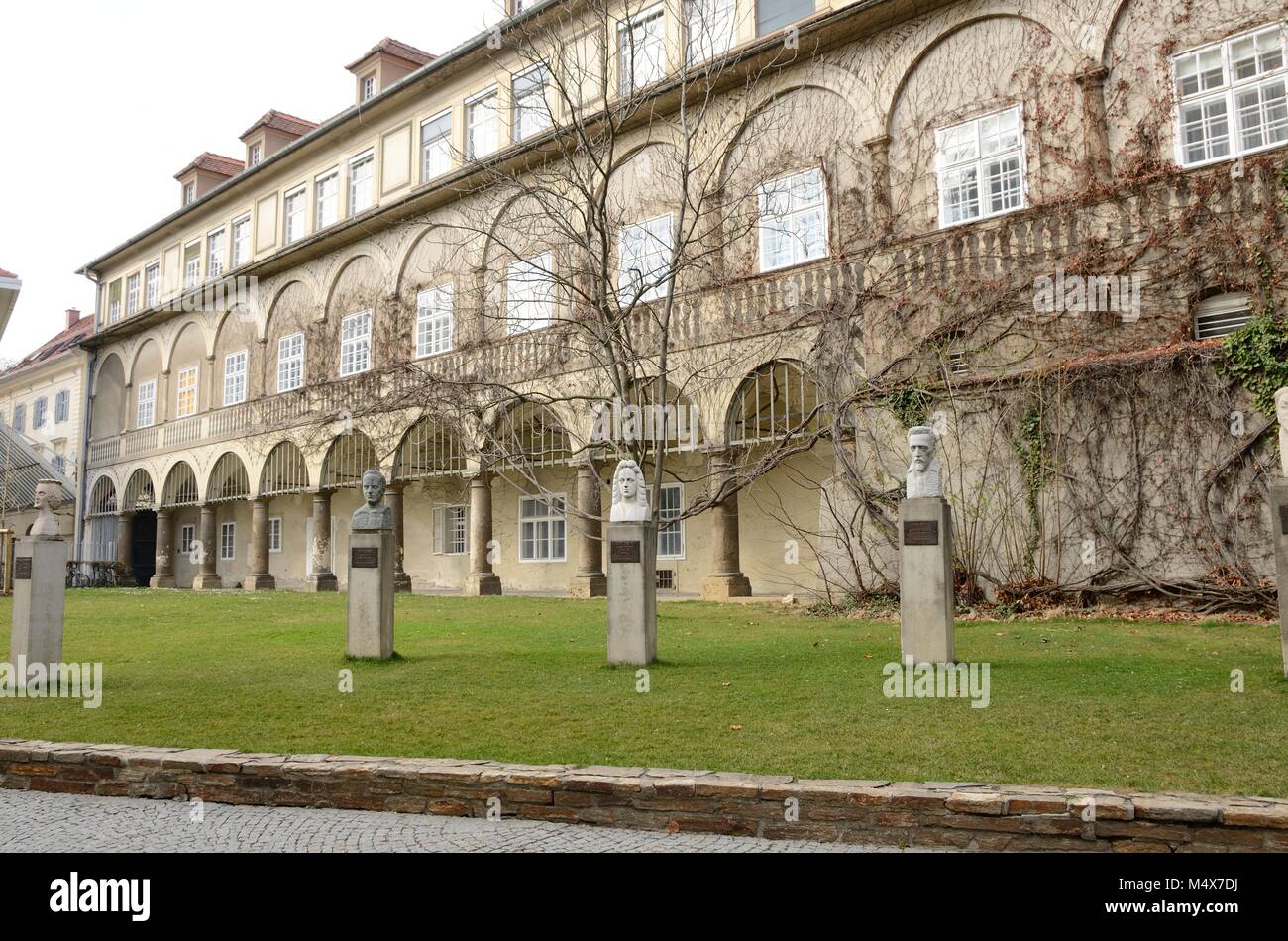 Memorial monuments at garden outside the Burg in Graz, the capital of ...