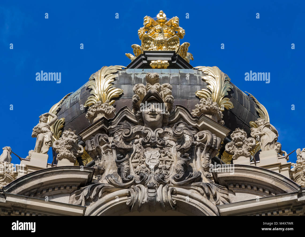 Decorative moldings at the top of the gate Zwinger. Dresden. Germany Stock Photo