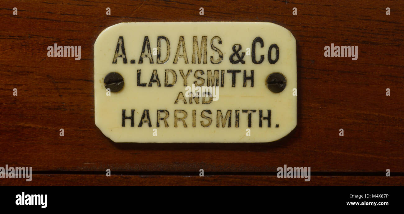 A. Adams & Co label on antique plate camera Stock Photo