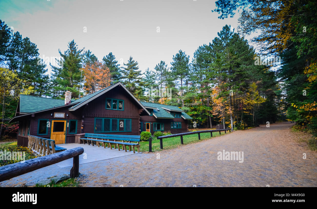 Rustic Wooden Cabin In The Adirondack Mountains Stock Photo