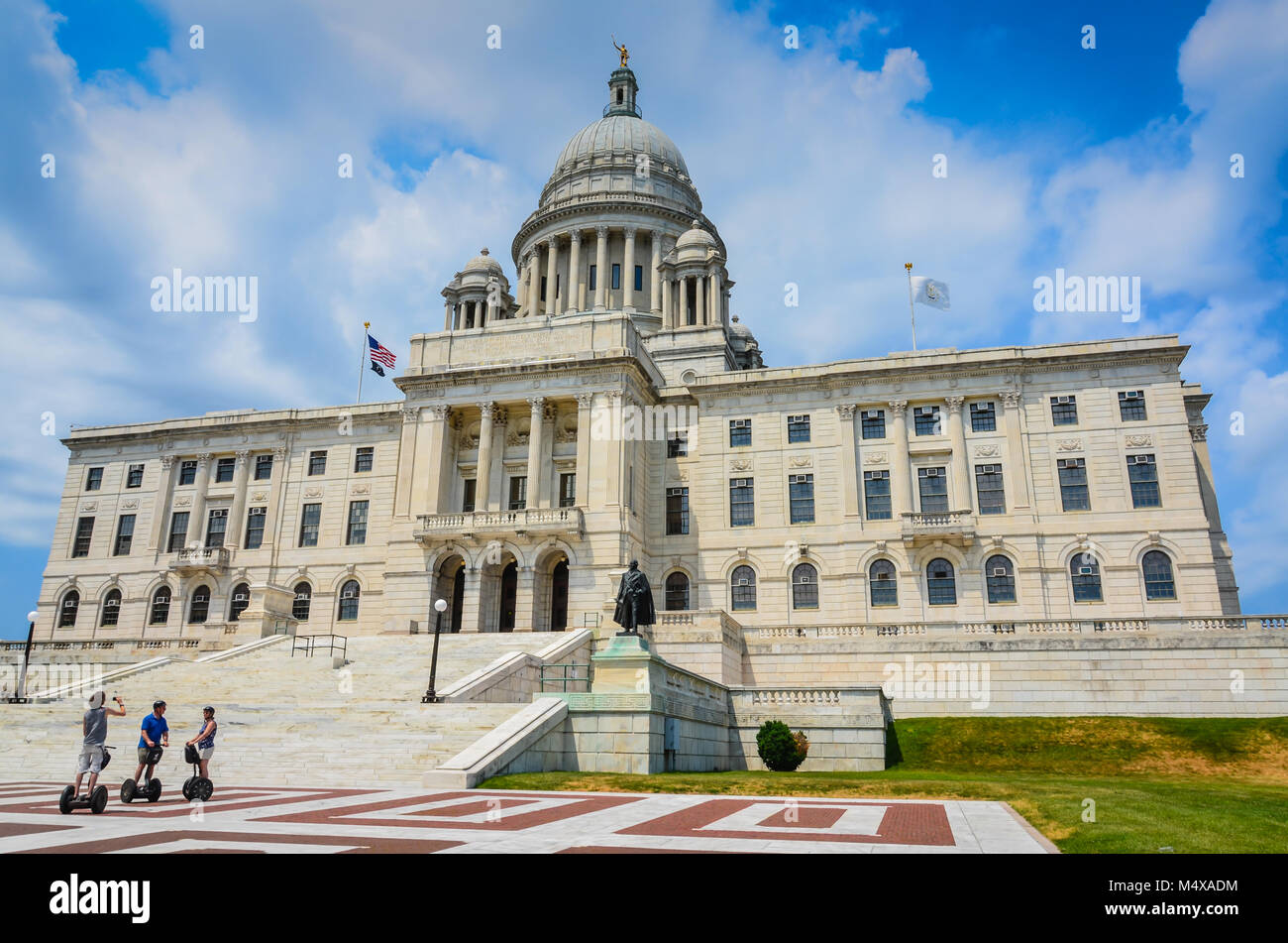 Providence, Rhode Island, USA. Segway tour to the Rhode Island State House, a neoclassical building housing the Rhode Island General Assembly. Stock Photo