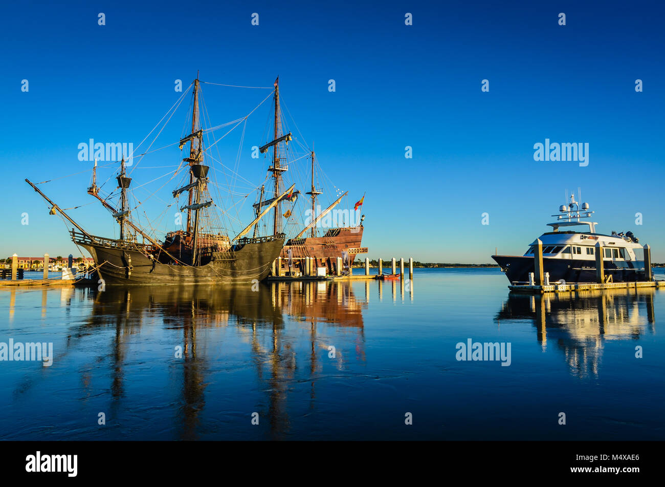 The Spanish tall ship is a 170 foot, 495 ton, authentic wooden  replica of a 16th century galleon that was part of Spain’s West Indies fleet. Now it t Stock Photo