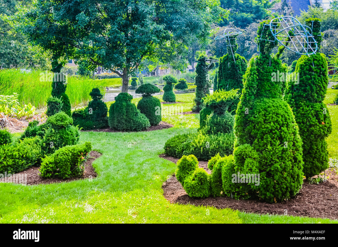 The Topiary Garden Park in Columbus, Ohio sits on the remnants of the Old Deaf School Park.  Though it has become affectionately known as the Topiary  Stock Photo