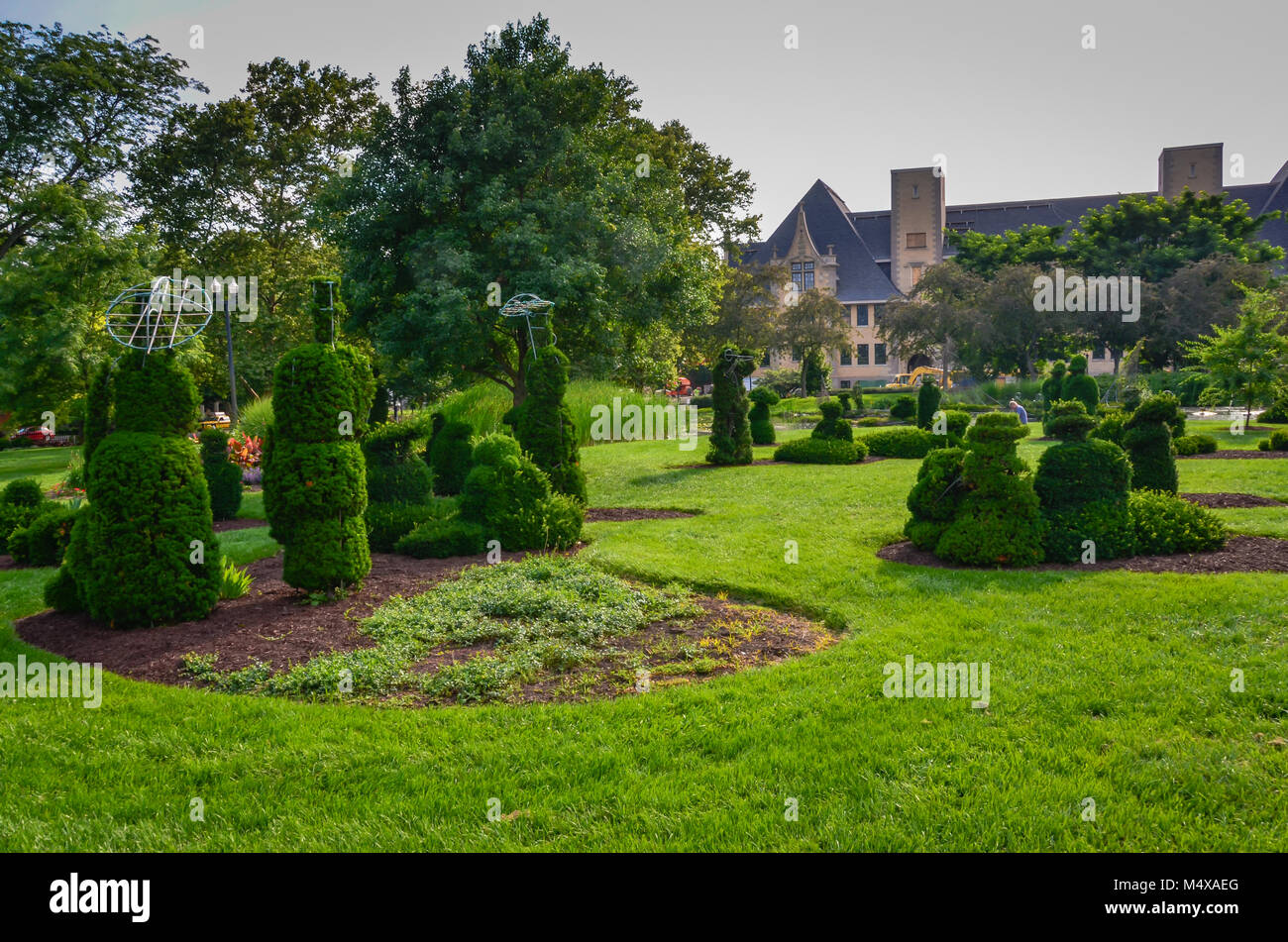 The Topiary Garden Park in Columbus, Ohio sits on the remnants of the Old Deaf School Park.  Though it has become affectionately known as the Topiary  Stock Photo