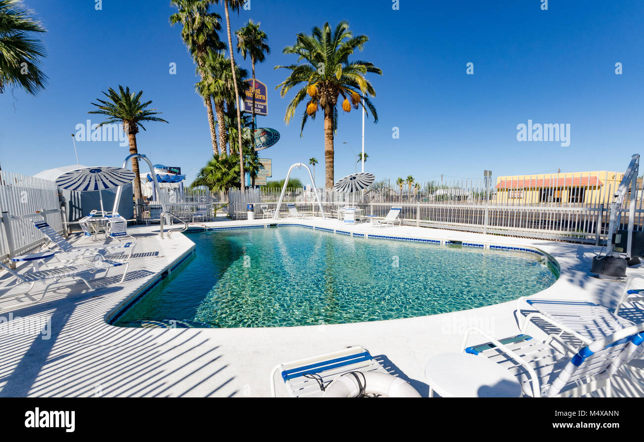 Gila Bend, AZ, USA. Space rocket shaped pool at Space Age Lodge. Stock Photo