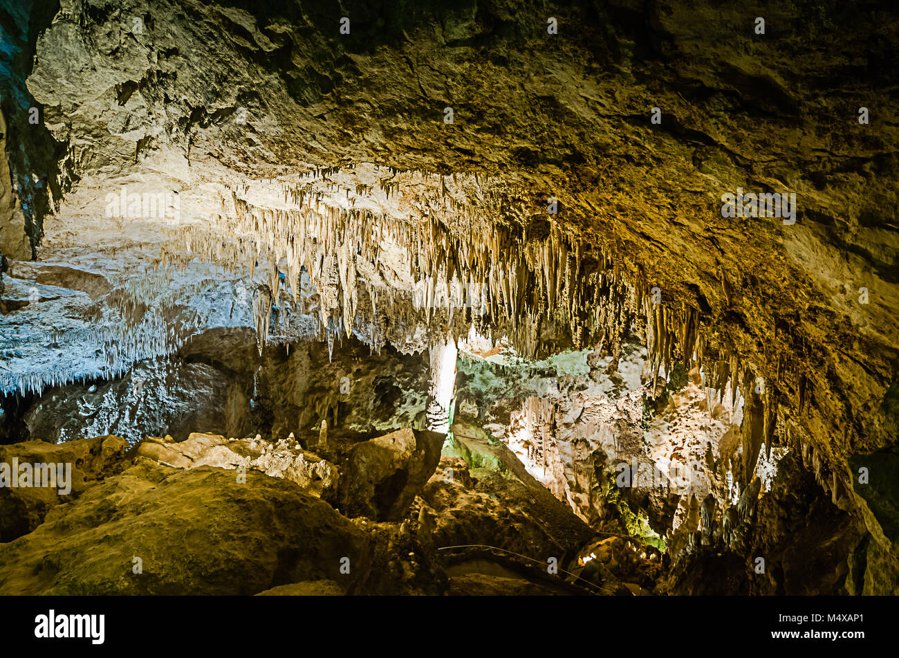 The Green Lake Room is one of many highly decorated scenic chambers within the complex of 84 major caves at Carlsbad Caverns National Park. Stock Photo