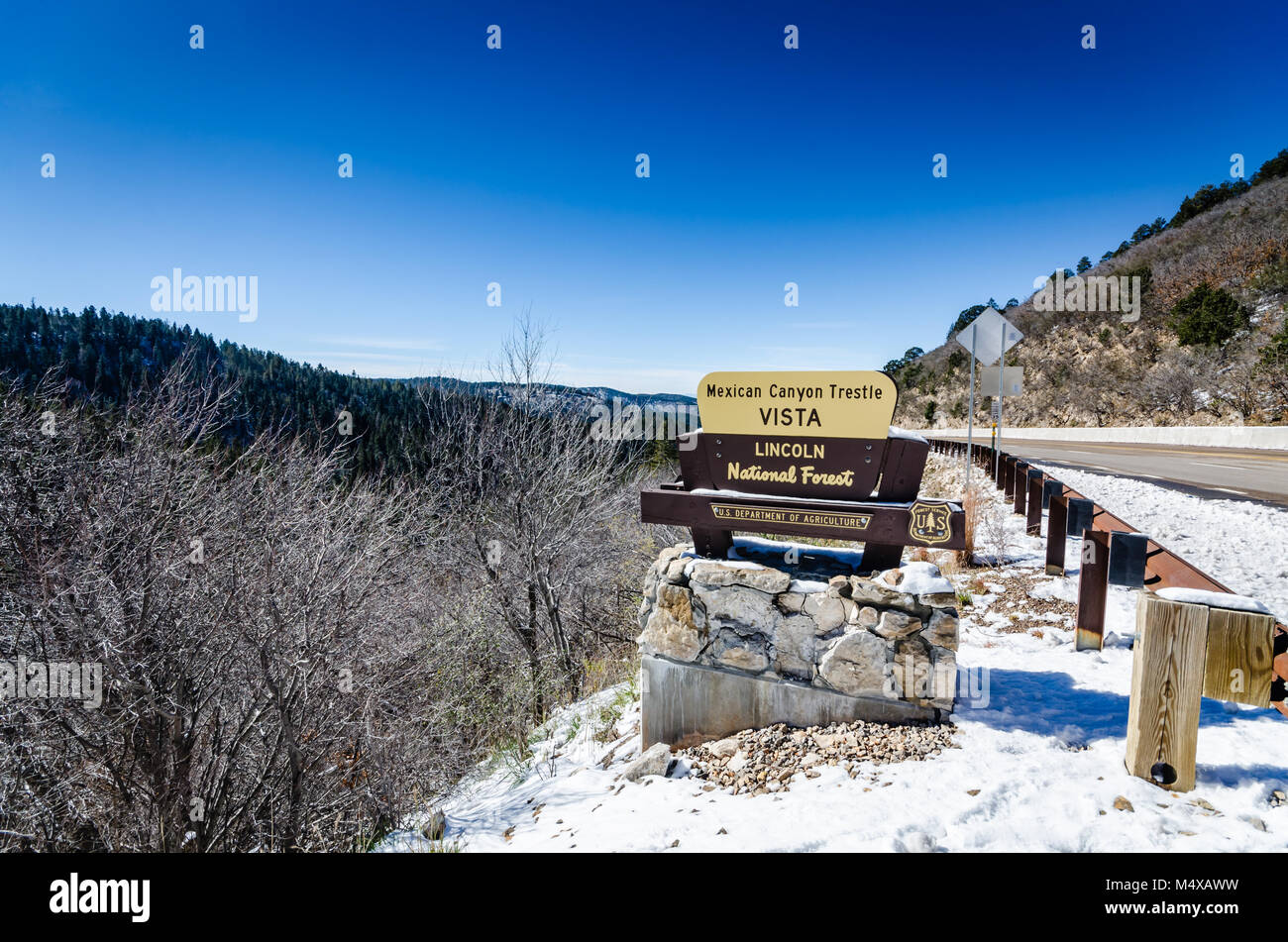 This vista, located northwest of the Village of Cloudcroft, New Mexico, offers a majestic view of the 1899 railroad trestle called the Mexican Canyon  Stock Photo