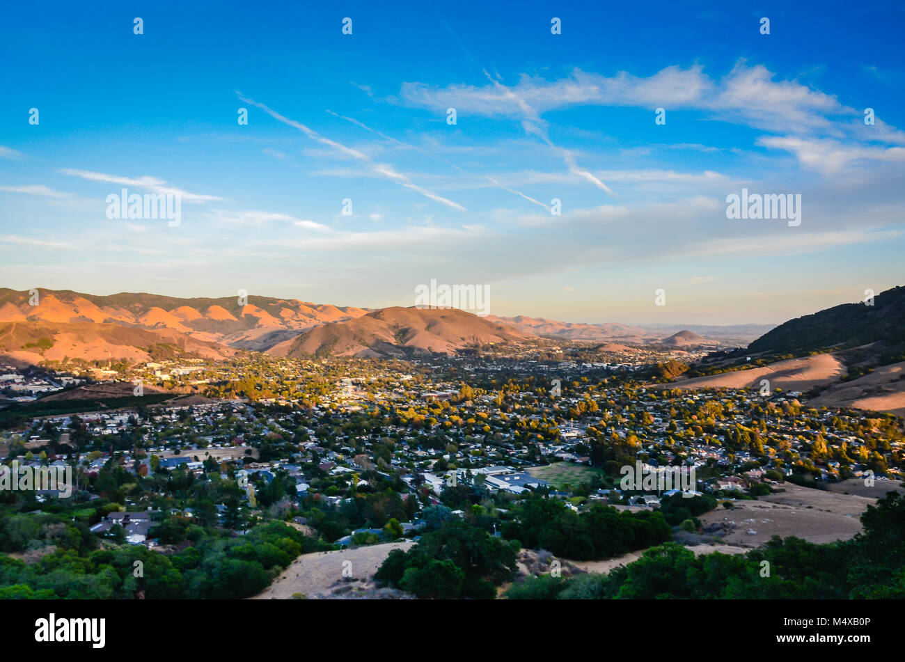 View of San Luis Obispo from Bishop's Peak Mountain in California's Central Coast. Stock Photo