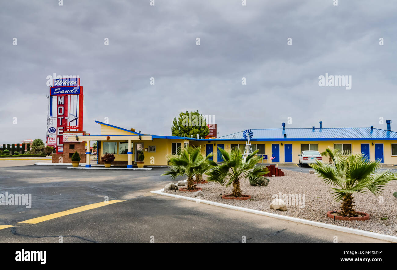 Retro motel near White Sands National Park in Alamogordo, New Mexico. Stock Photo