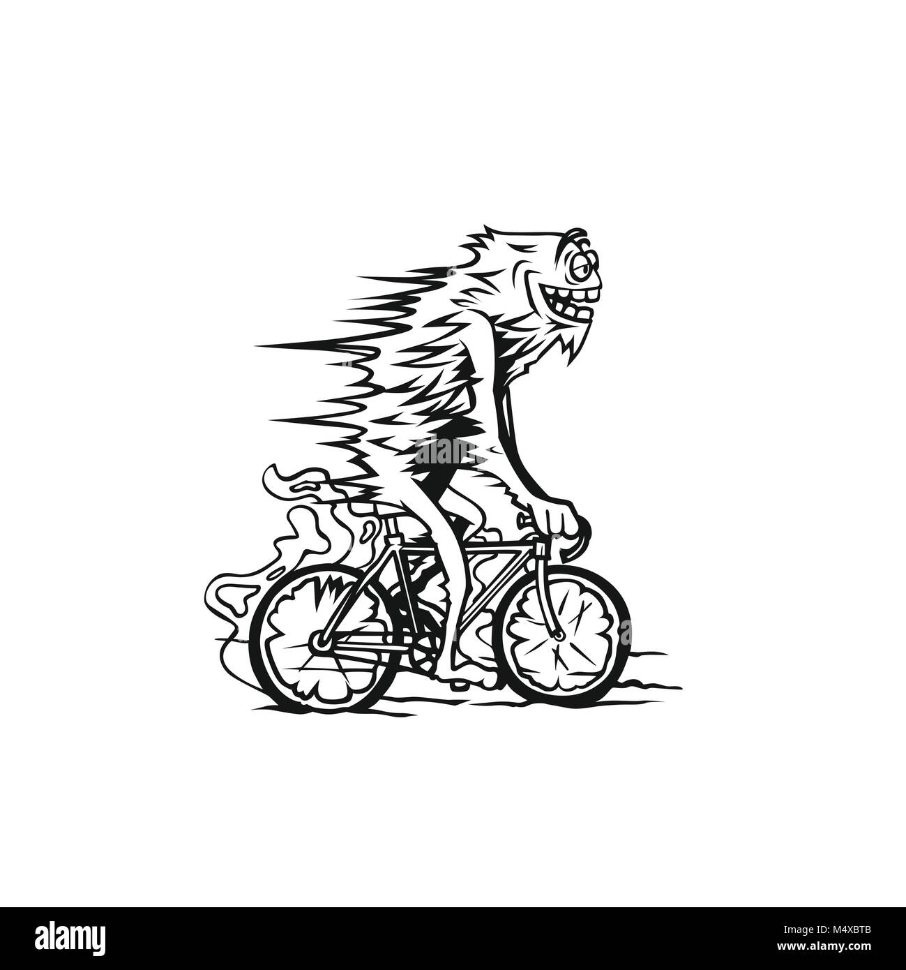 man rides a bicycle ride, vector line drawing illustration Stock Vector