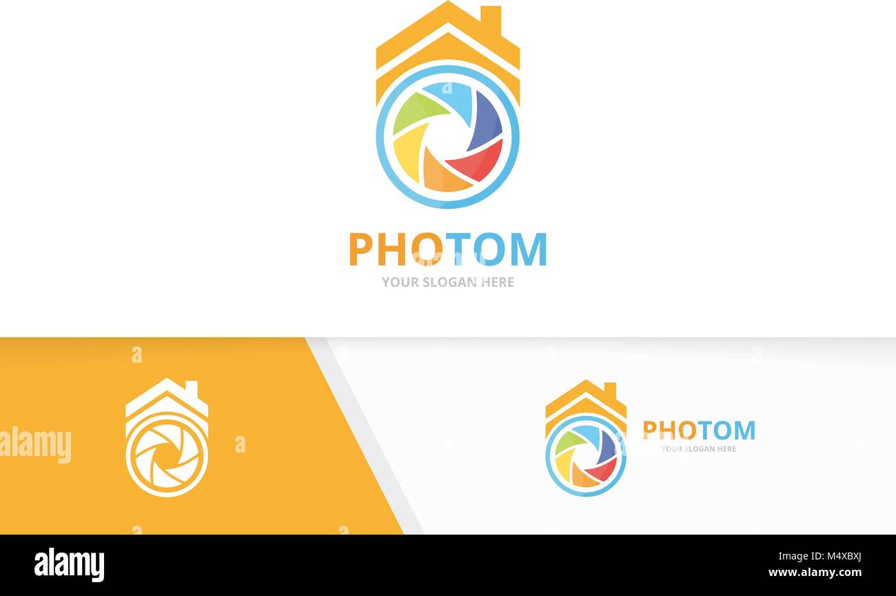 Vector camera shutter and real estate logo combination. Lens and house
