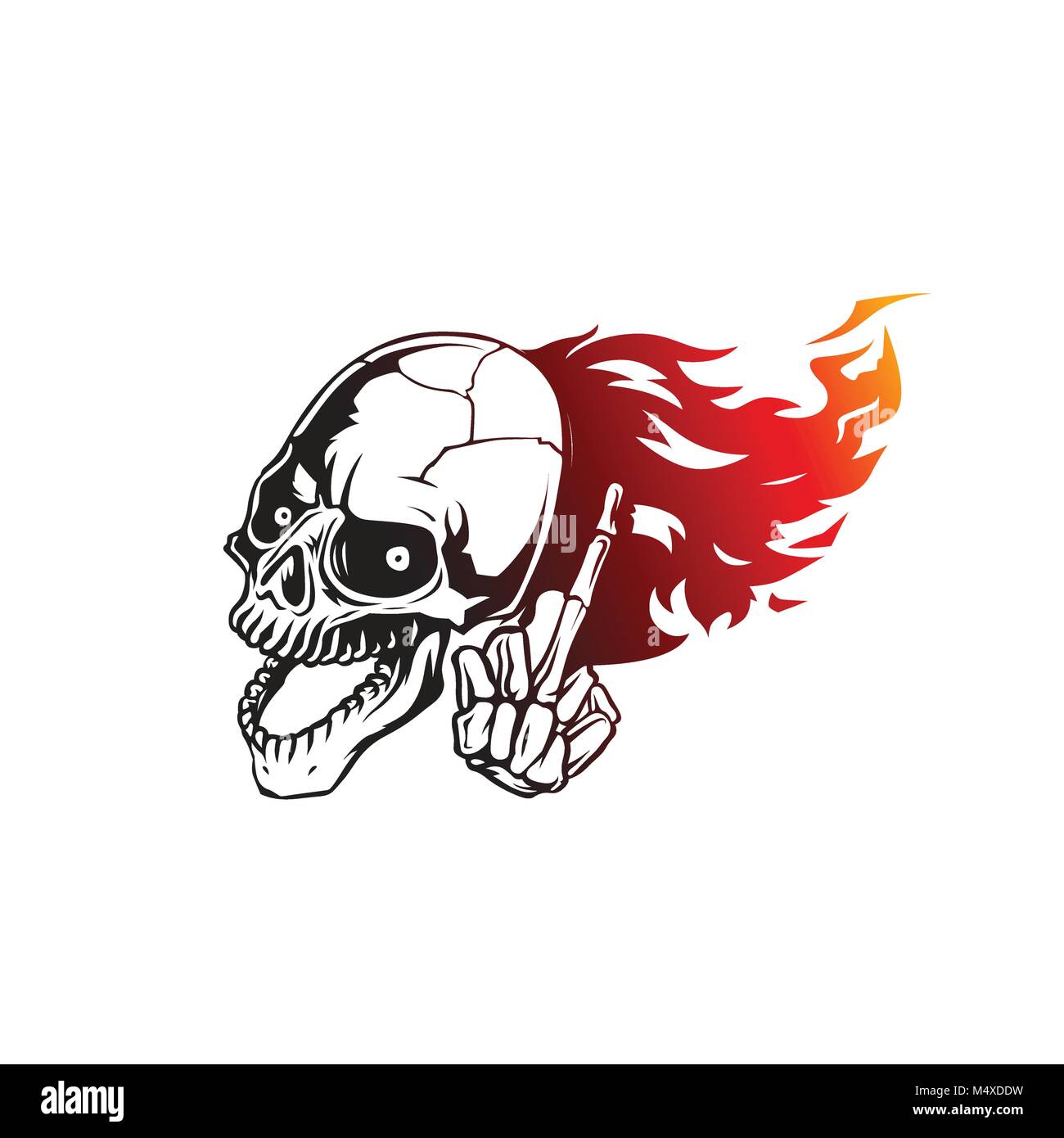 Skull flames front face logo vector illustration Stock Vector