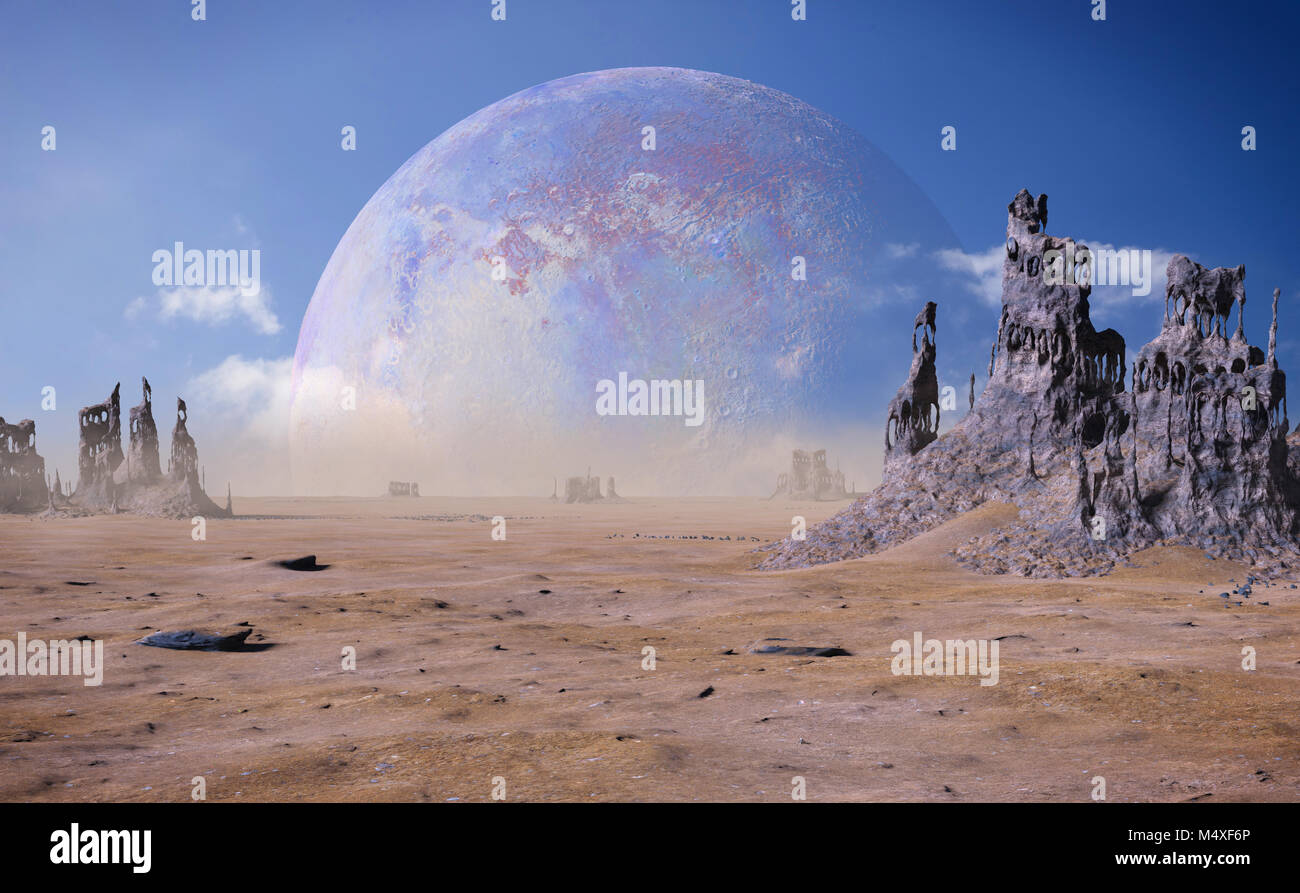 alien planet landscape with strange rock formations Stock Photo