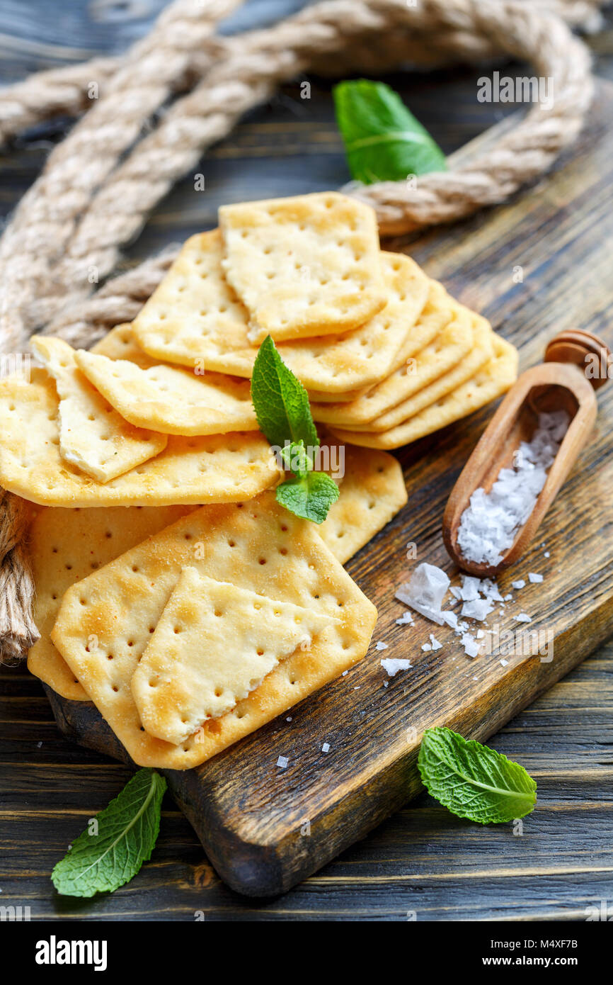 Crispy crackers with sea salt Stock Photo Alamy