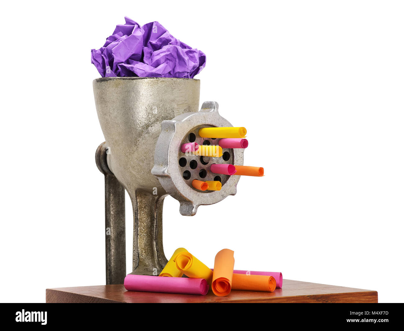 meat grinder recycling garbage. vintage meat grinder and colorful paper ...