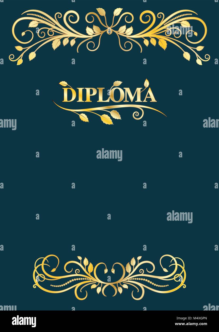 Classical diploma frame with golden laces on blue background Stock