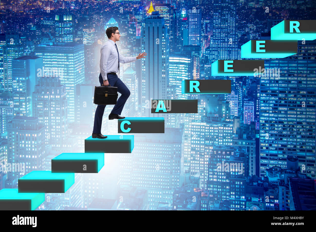 Businessman climbing career ladder in business concept Stock Photo - Alamy