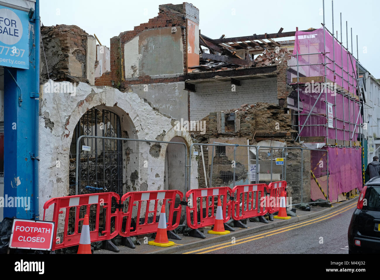 Shops being knocked down in Falmouth, Cornwall Stock Photo