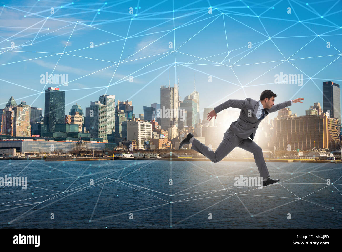 Businessman running in internet of things concept Stock Photo - Alamy
