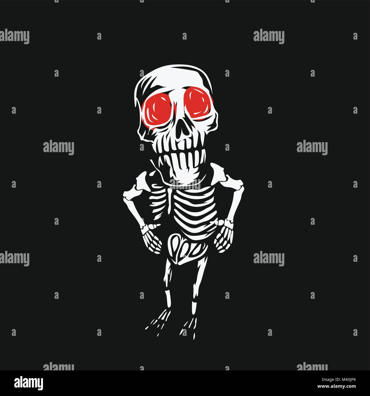 skeleton skull with red eyes on black background vector illustration. Stock Vector