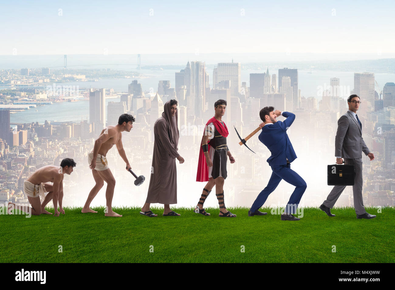 Is Humankind Progressing Progression of man mankind from ancient to modern Stock Photo - Alamy
