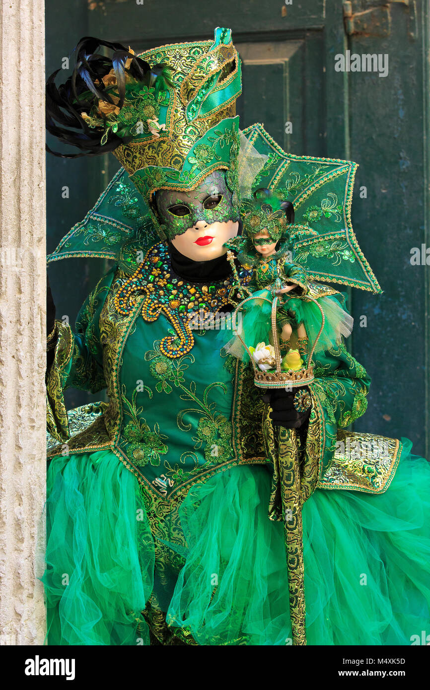 Close-up of a beautiful elaborate costume during the Carnevale di Venezia in Venice, Italy Stock Photo