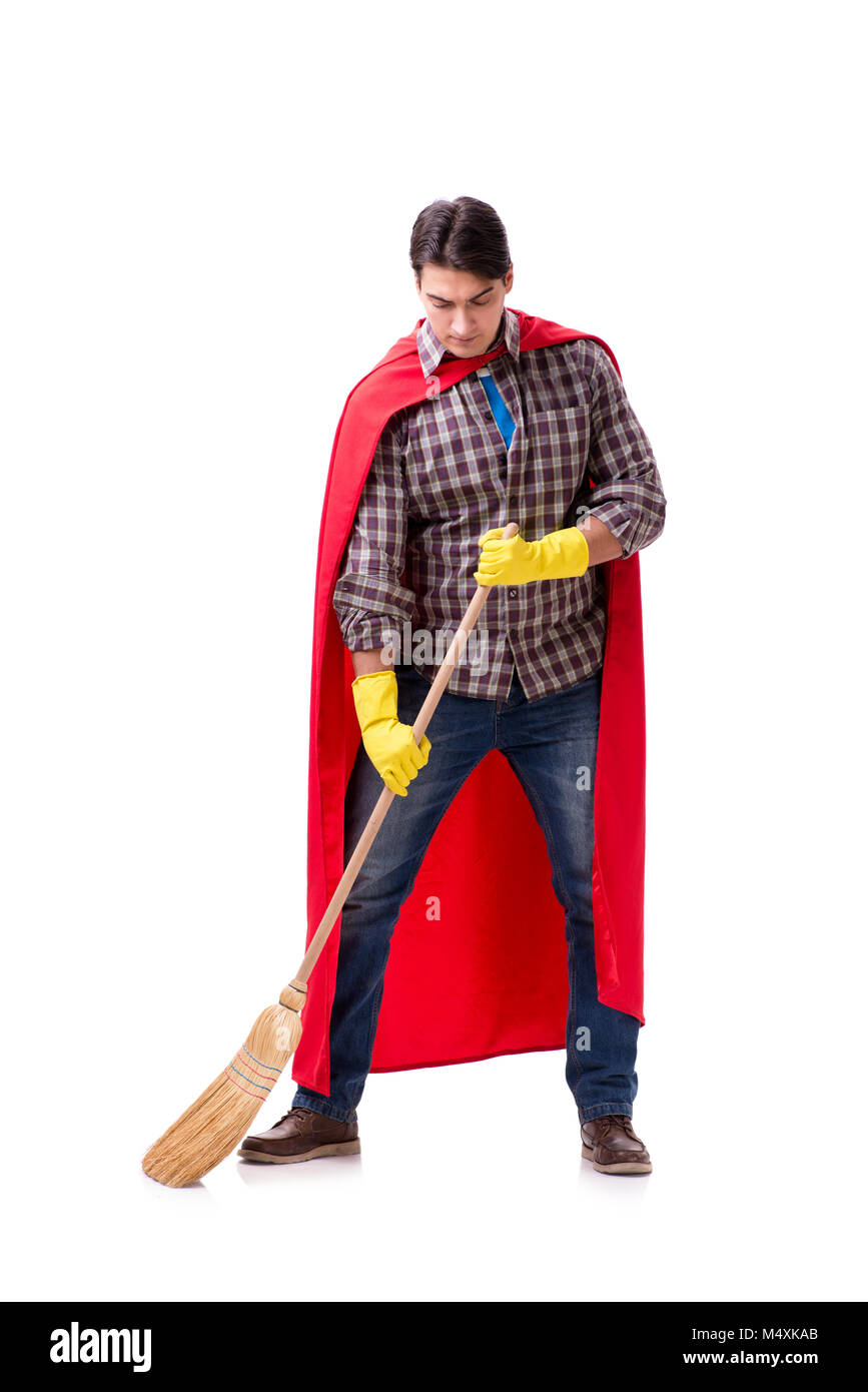 Super hero cleaner isolated on white Stock Photo Alamy