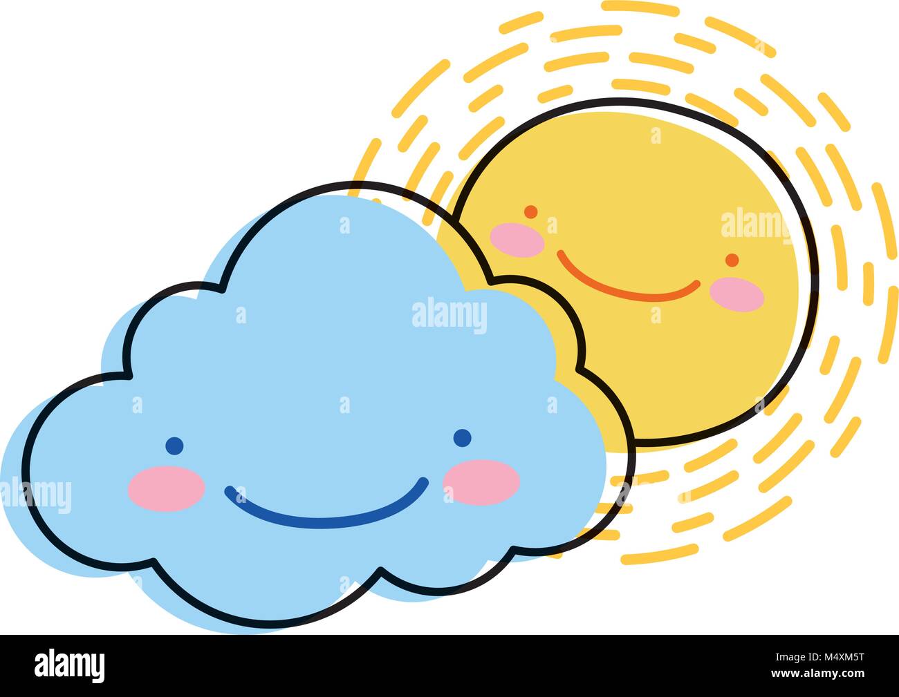 line color happy sun with cloud kawaii natural weather Stock Vector ...