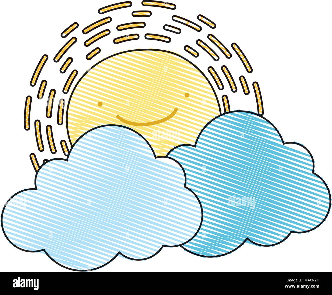grated kawaii happy sun with cloud natural weather Stock Vector Image ...